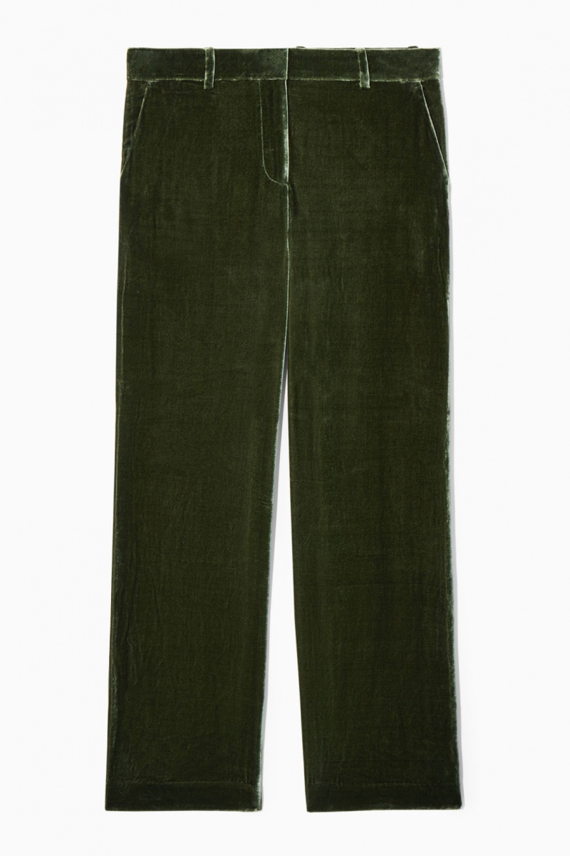 Dámské Kalhoty COS Silk-Blend Velvet Rovný-Leg Tmavě Zelene | QDZT-57342