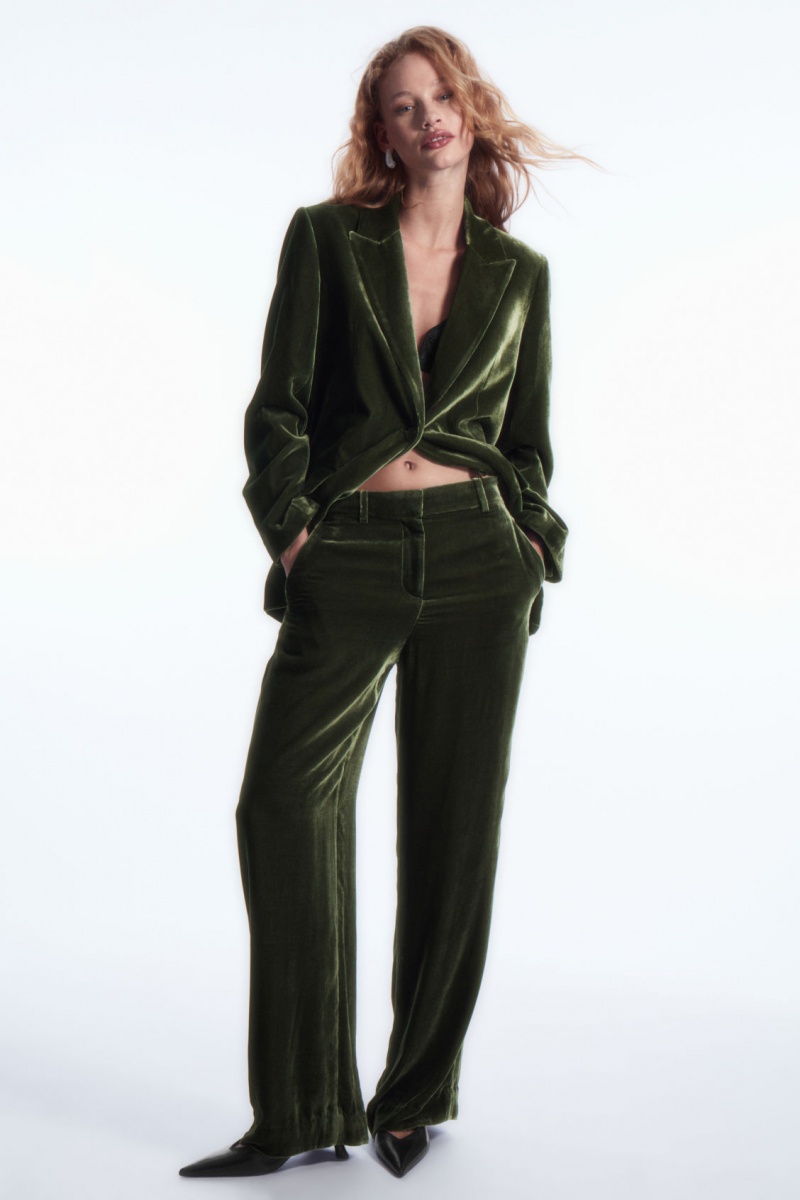 Dámské Kalhoty COS Silk-Blend Velvet Rovný-Leg Tmavě Zelene | QDZT-57342