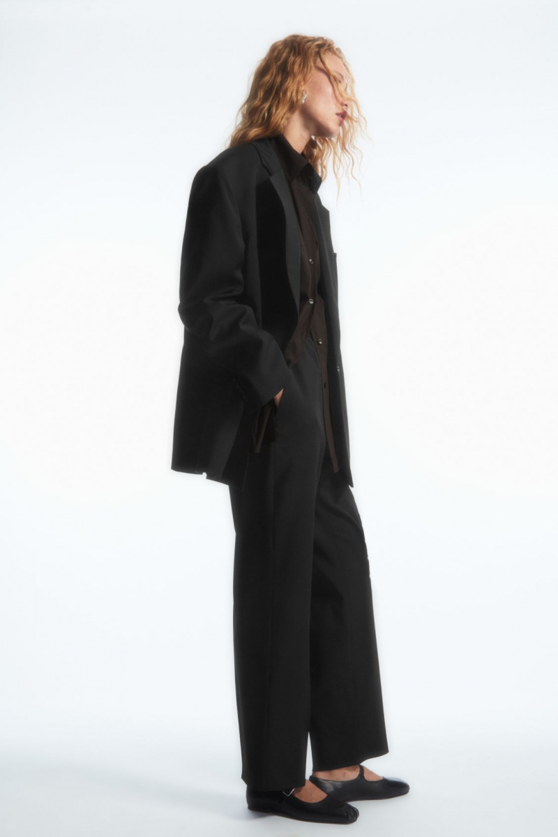 Dámské Kalhoty COS Tapered Elasticated Vlna Černé | WNZA-50279