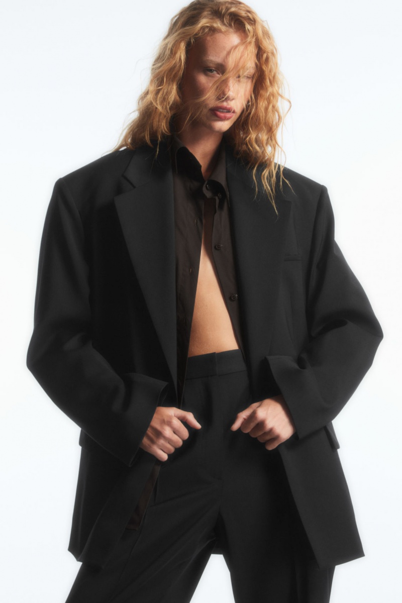 Dámské Kalhoty COS Tapered Elasticated Vlna Černé | WNZA-50279