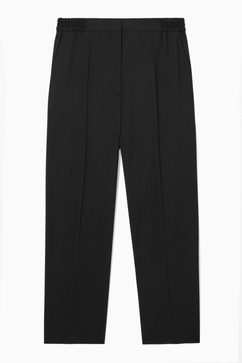 Dámské Kalhoty COS Tapered Elasticated Vlna Černé | WNZA-50279