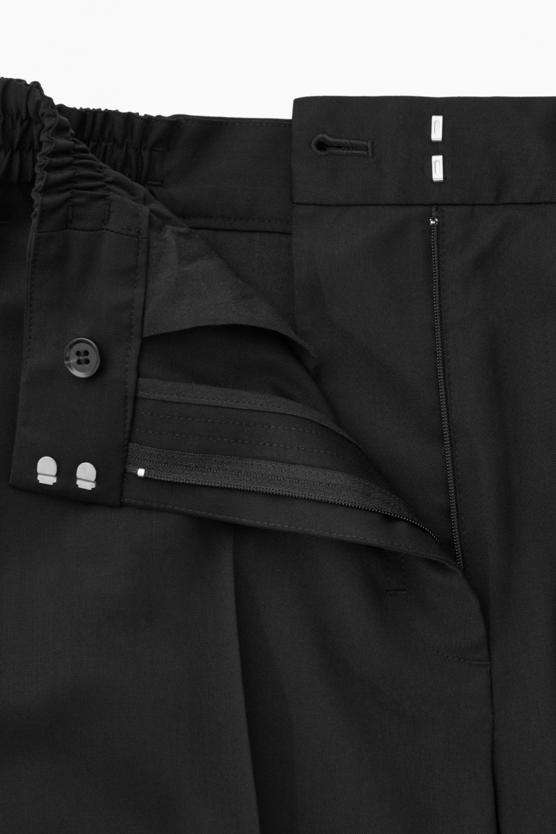 Dámské Kalhoty COS Tapered Elasticated Vlna Černé | WNZA-50279