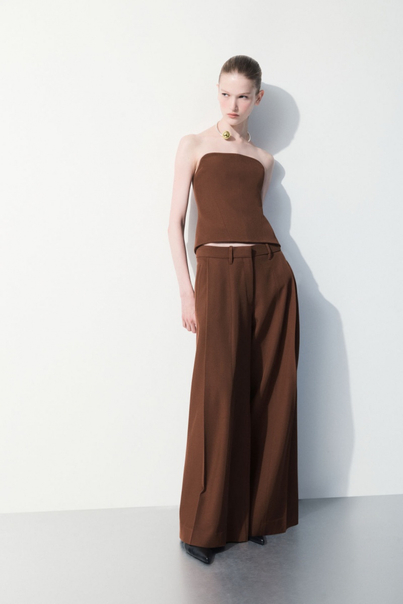 Dámské Kalhoty COS The Široké-Leg Vlna Tmavě Hnědé | FMBX-59387