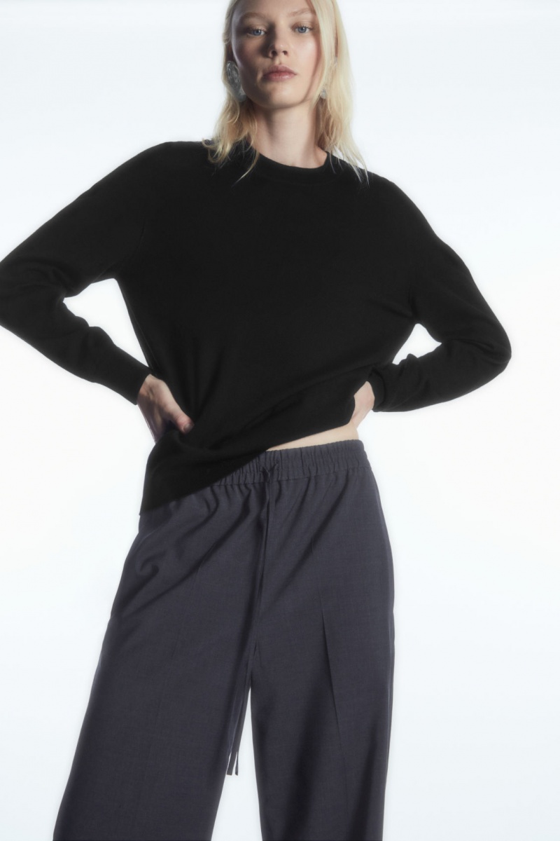 Dámské Kalhoty COS Vlna Drawstring Tmavě Blankyt | IXWS-51320