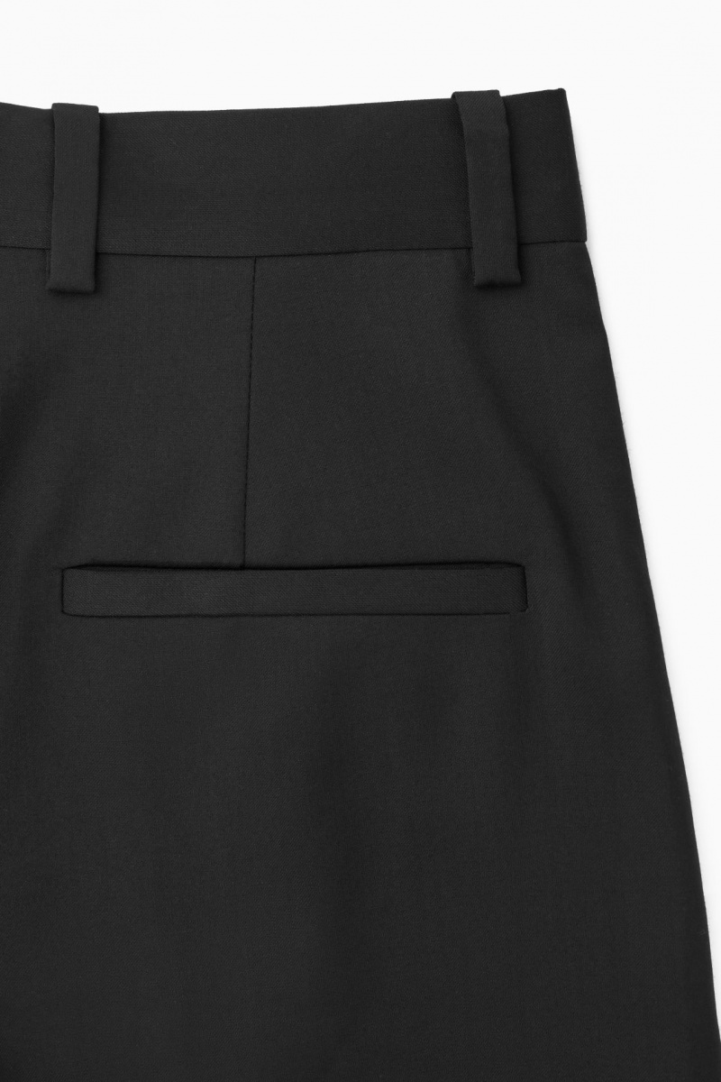 Dámské Kalhoty COS Wrap-Front Široké-Leg Vlna Černé | ETZS-03976