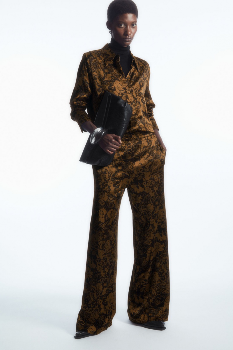 Dámské Kalhoty COS Široké-Leg Floral-Print Hnědé Černé | AQWY-38192