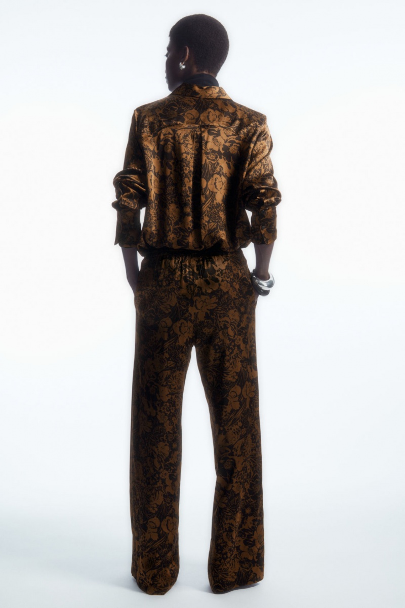 Dámské Kalhoty COS Široké-Leg Floral-Print Hnědé Černé | AQWY-38192
