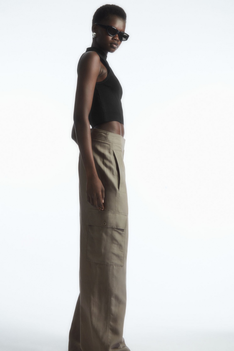 Dámské Kalhoty COS Široké-Leg Linen-Blend Cargo Šedé | EQAO-70821