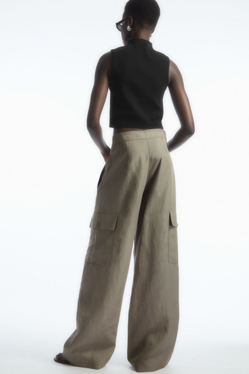 Dámské Kalhoty COS Široké-Leg Linen-Blend Cargo Šedé | EQAO-70821