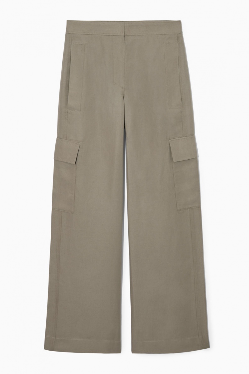 Dámské Kalhoty COS Široké-Leg Linen-Blend Cargo Šedé | EQAO-70821