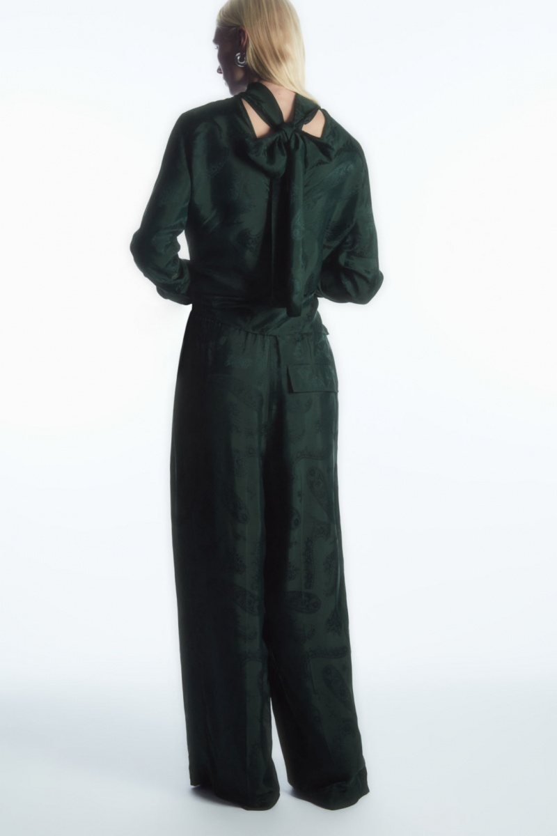 Dámské Kalhoty COS Široké-Leg Paisley-Jacquard Tmavě Zelene | RNCV-75142