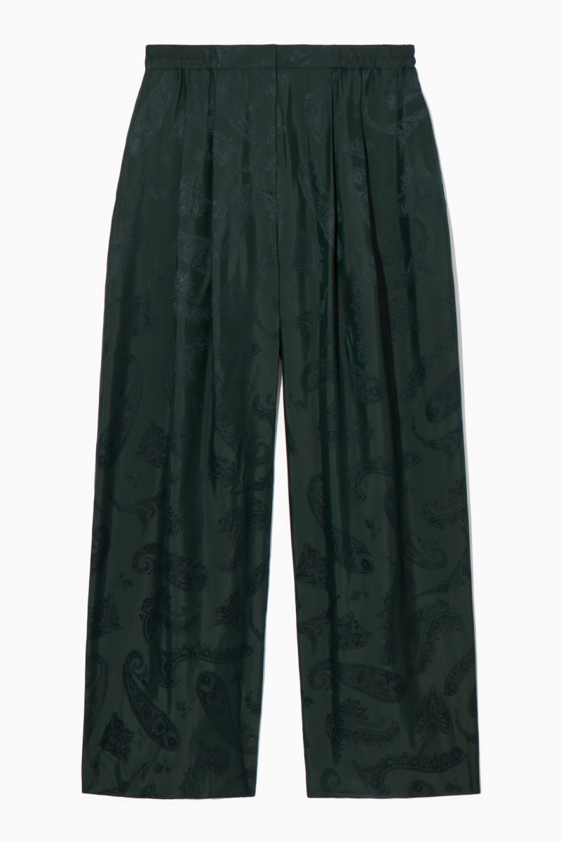 Dámské Kalhoty COS Široké-Leg Paisley-Jacquard Tmavě Zelene | RNCV-75142