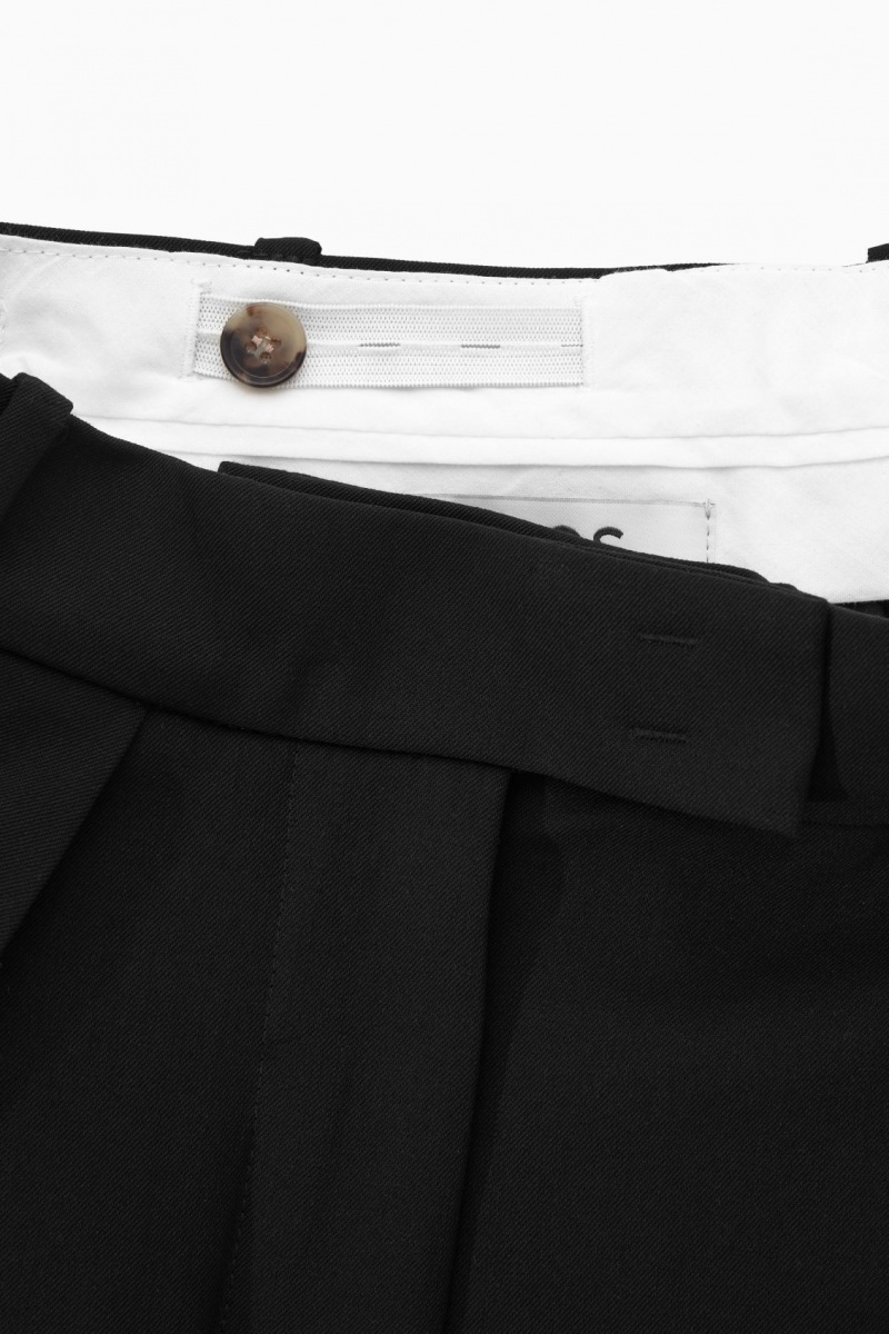 Dámské Kalhoty COS Široké-Leg Plisovaný Vlna Černé | PJCO-07298