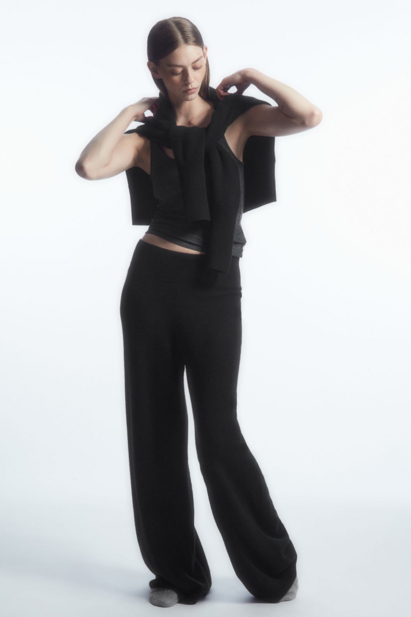 Dámské Kalhoty COS Široké-Leg Pure Cashmere Černé | DNCA-05976