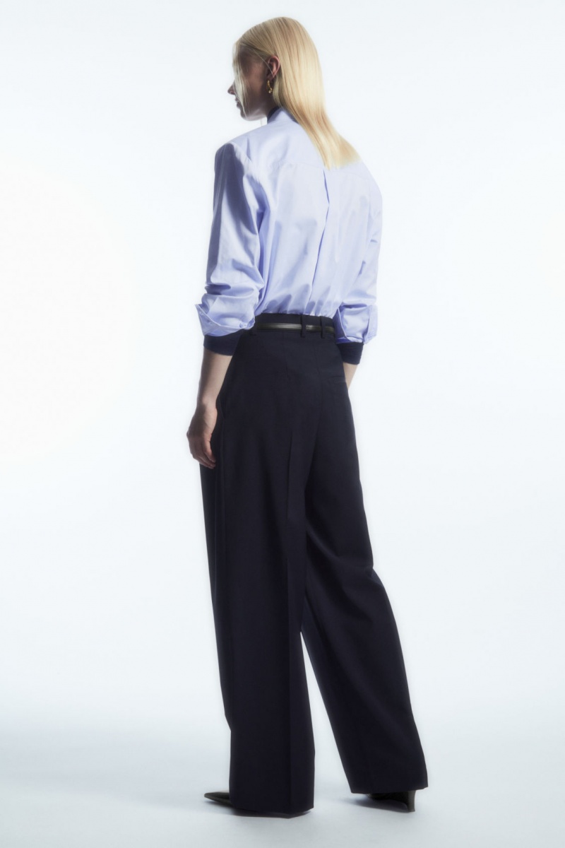Dámské Kalhoty COS Široké-Leg Tailored Vlna Tmavě Blankyt | NKVA-71659