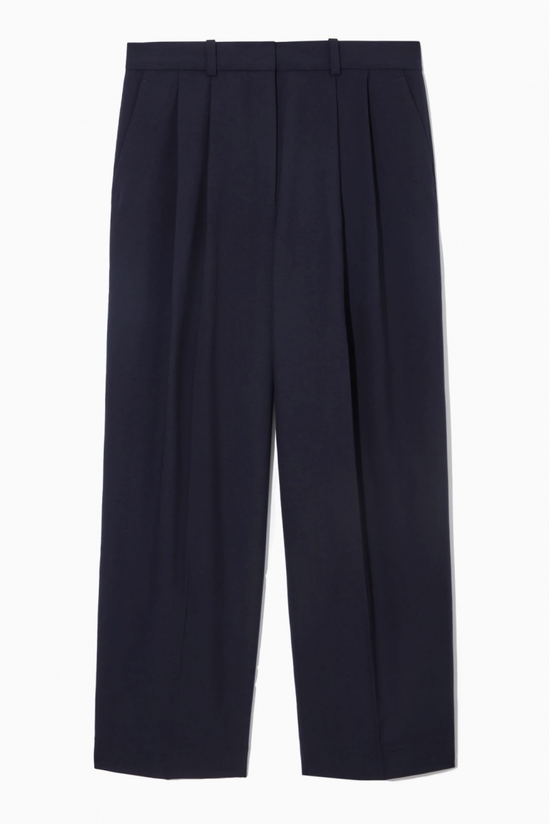 Dámské Kalhoty COS Široké-Leg Tailored Vlna Tmavě Blankyt | NKVA-71659