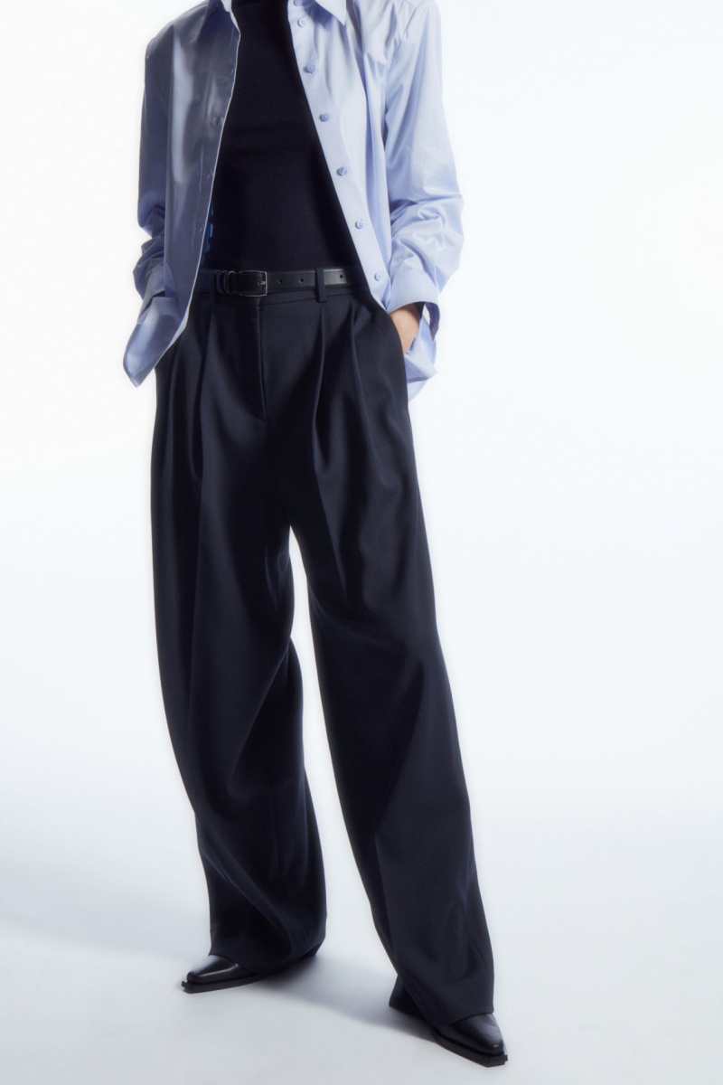 Dámské Kalhoty COS Široké-Leg Tailored Vlna Tmavě Blankyt | HQUA-75923