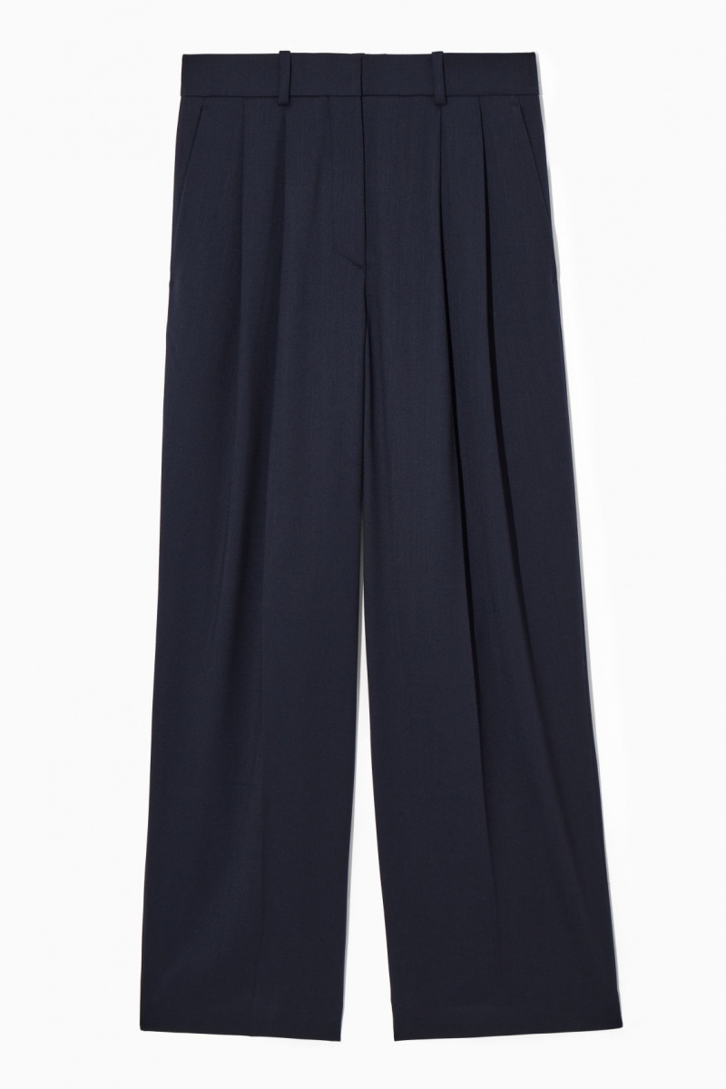 Dámské Kalhoty COS Široké-Leg Tailored Vlna Tmavě Blankyt | HQUA-75923