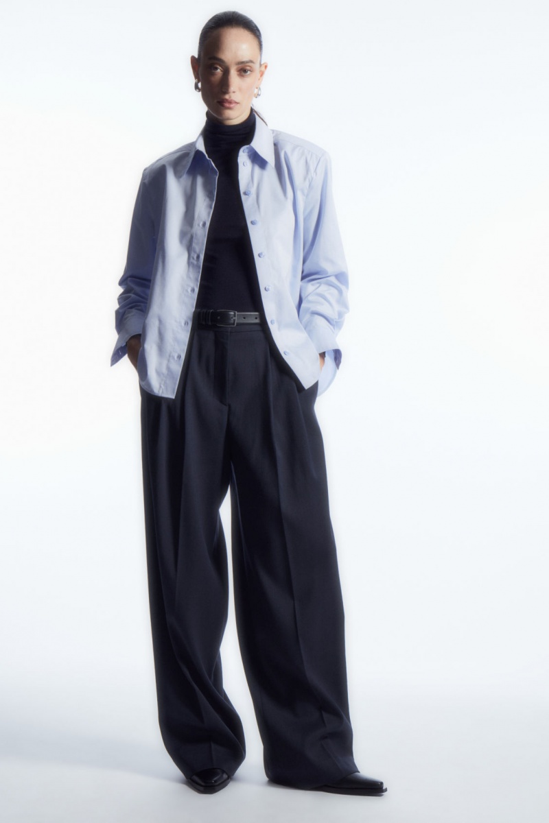 Dámské Kalhoty COS Široké-Leg Tailored Vlna Tmavě Blankyt | HQUA-75923
