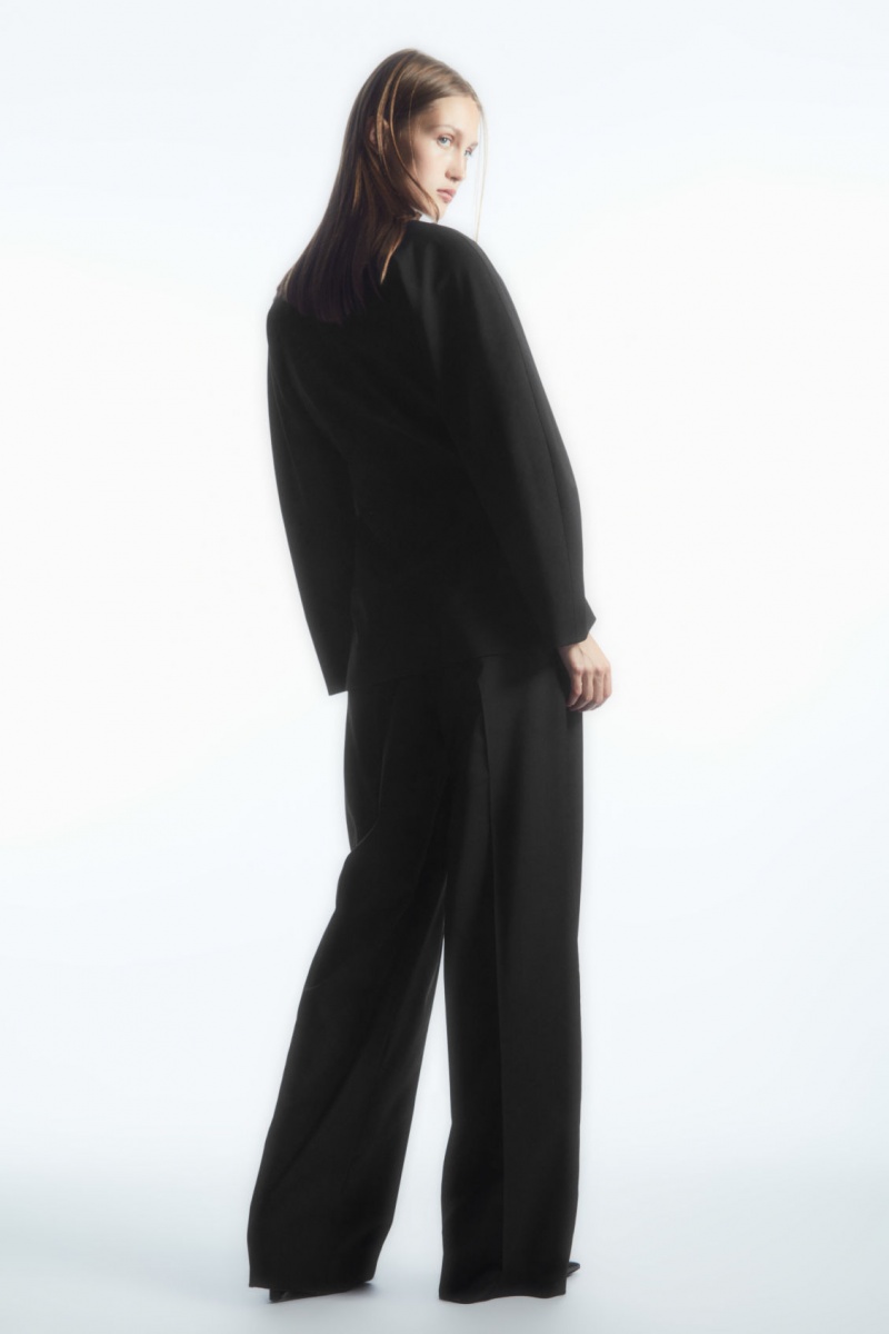 Dámské Kalhoty COS Široké-Leg Tailored Vlna Černé | CHQR-94132