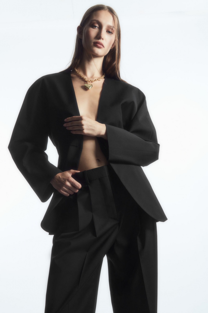 Dámské Kalhoty COS Široké-Leg Tailored Vlna Černé | CHQR-94132