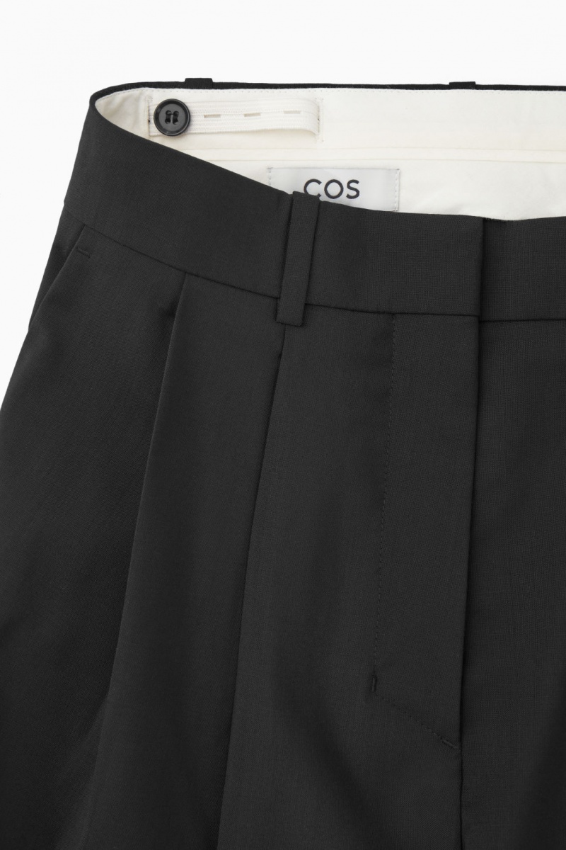 Dámské Kalhoty COS Široké-Leg Tailored Vlna Černé | CHQR-94132