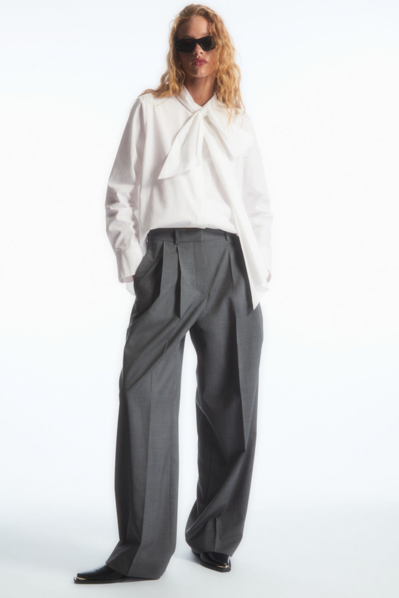 Dámské Kalhoty COS Široké-Leg Tailored Vlna Šedé | GVBY-30782