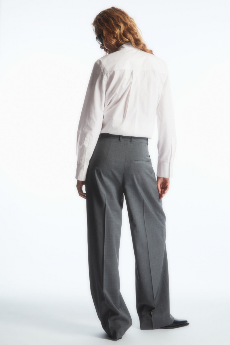 Dámské Kalhoty COS Široké-Leg Tailored Vlna Šedé | GVBY-30782