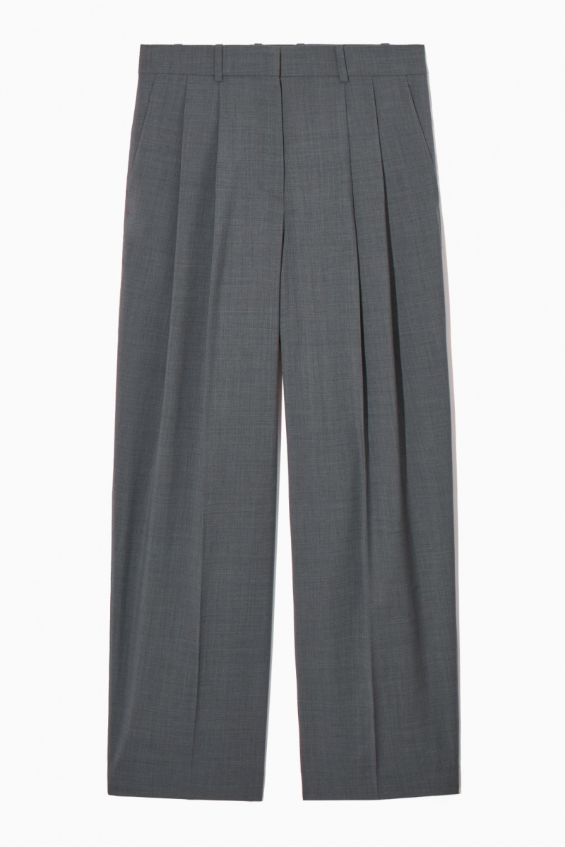 Dámské Kalhoty COS Široké-Leg Tailored Vlna Šedé | GVBY-30782