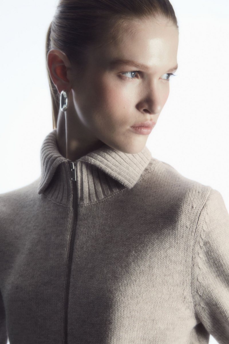 Dámské Kardigan COS Cropped Vlna Zip-Up Béžový | KYRM-02897