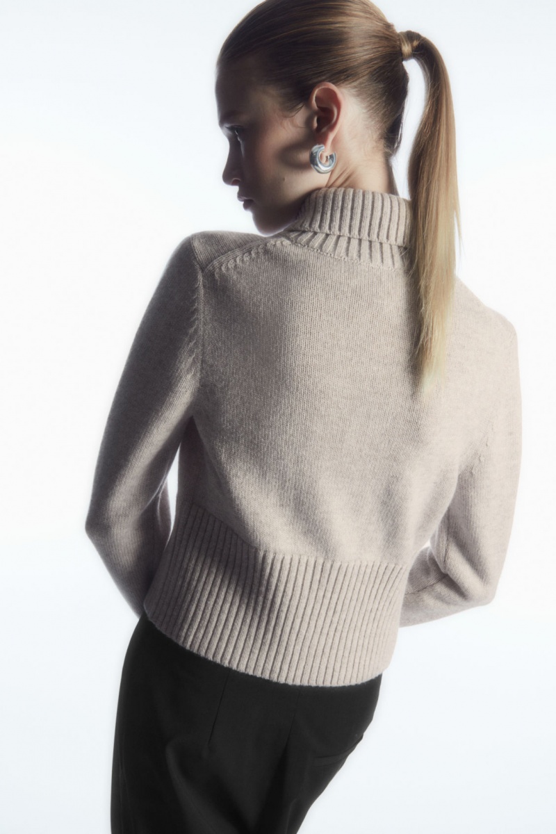 Dámské Kardigan COS Cropped Vlna Zip-Up Béžový | KYRM-02897