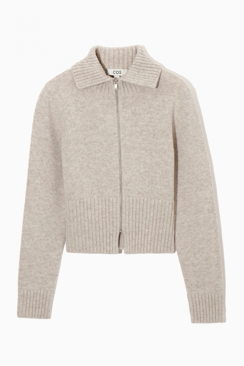 Dámské Kardigan COS Cropped Vlna Zip-Up Béžový | KYRM-02897