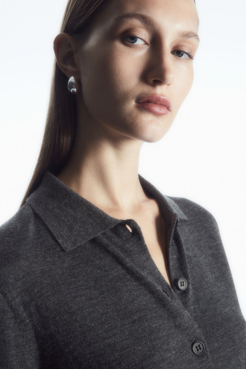 Dámské Kardigan COS Merino Vlna Collared Tmavě Šedé | OMXP-05769