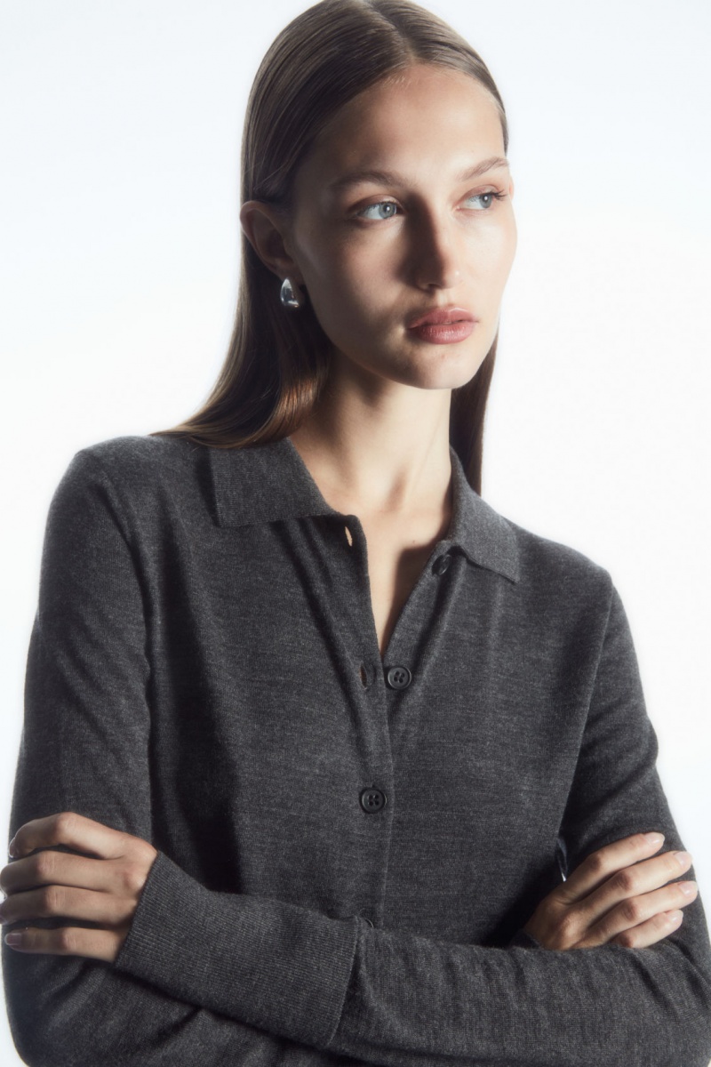 Dámské Kardigan COS Merino Vlna Collared Tmavě Šedé | OMXP-05769