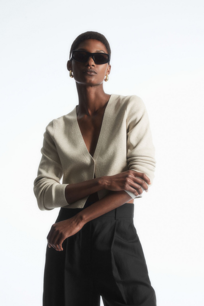 Dámské Kardigan COS Minimal Cropped V-Neck Krém | JKMQ-83264