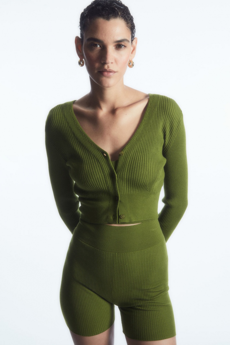 Dámské Kardigan COS Žebrovaný-Knit Merino Vlna Tmavě Zelene | DTHW-53864