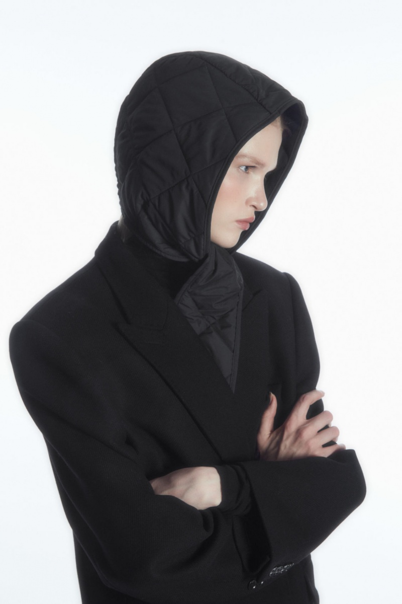 Dámské Klobouky COS Prošívaný-Front Hood Černé | CUMG-94108