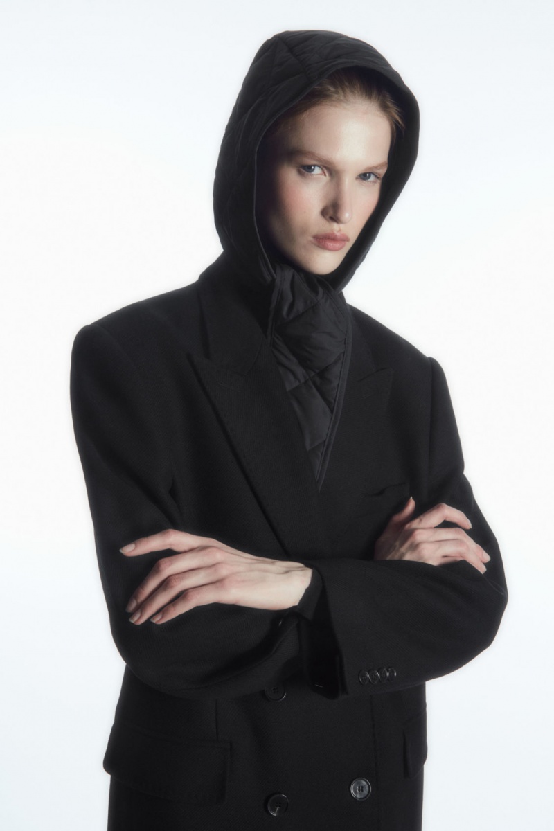 Dámské Klobouky COS Prošívaný-Front Hood Černé | CUMG-94108