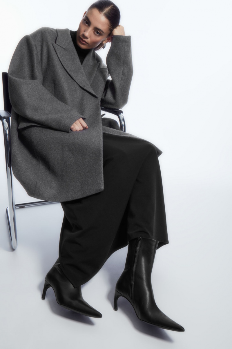 Dámské Kožené Kozačky COS Pointed Kitten-Heel Černé | BJNW-41598