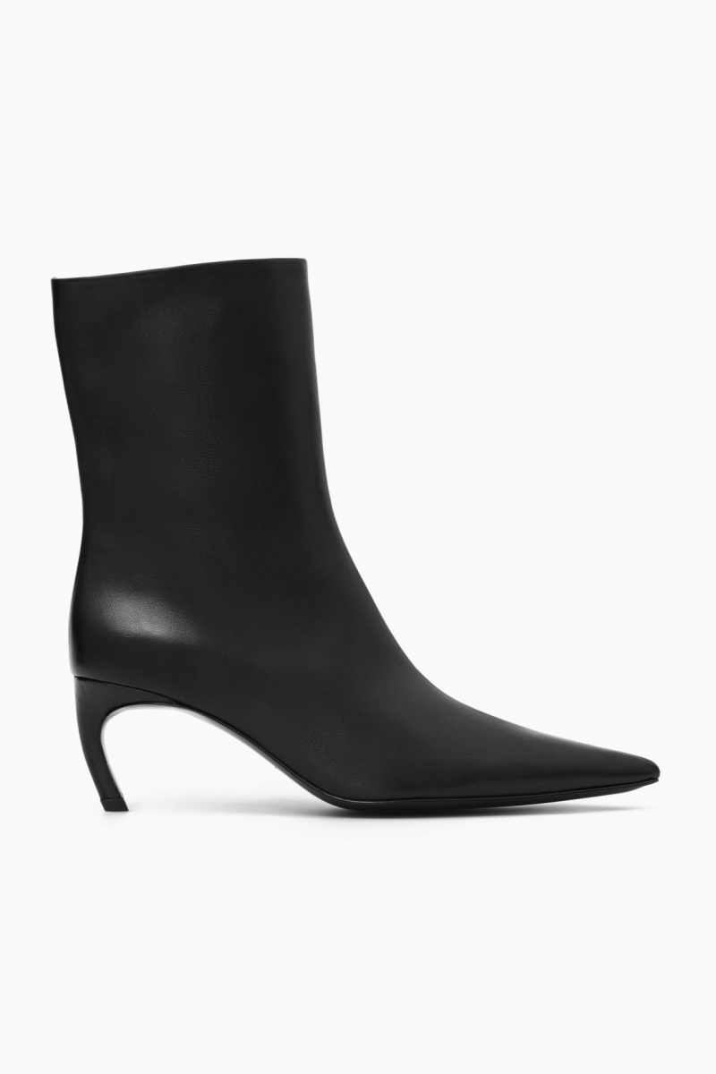 Dámské Kožené Kozačky COS Pointed Kitten-Heel Černé | BJNW-41598