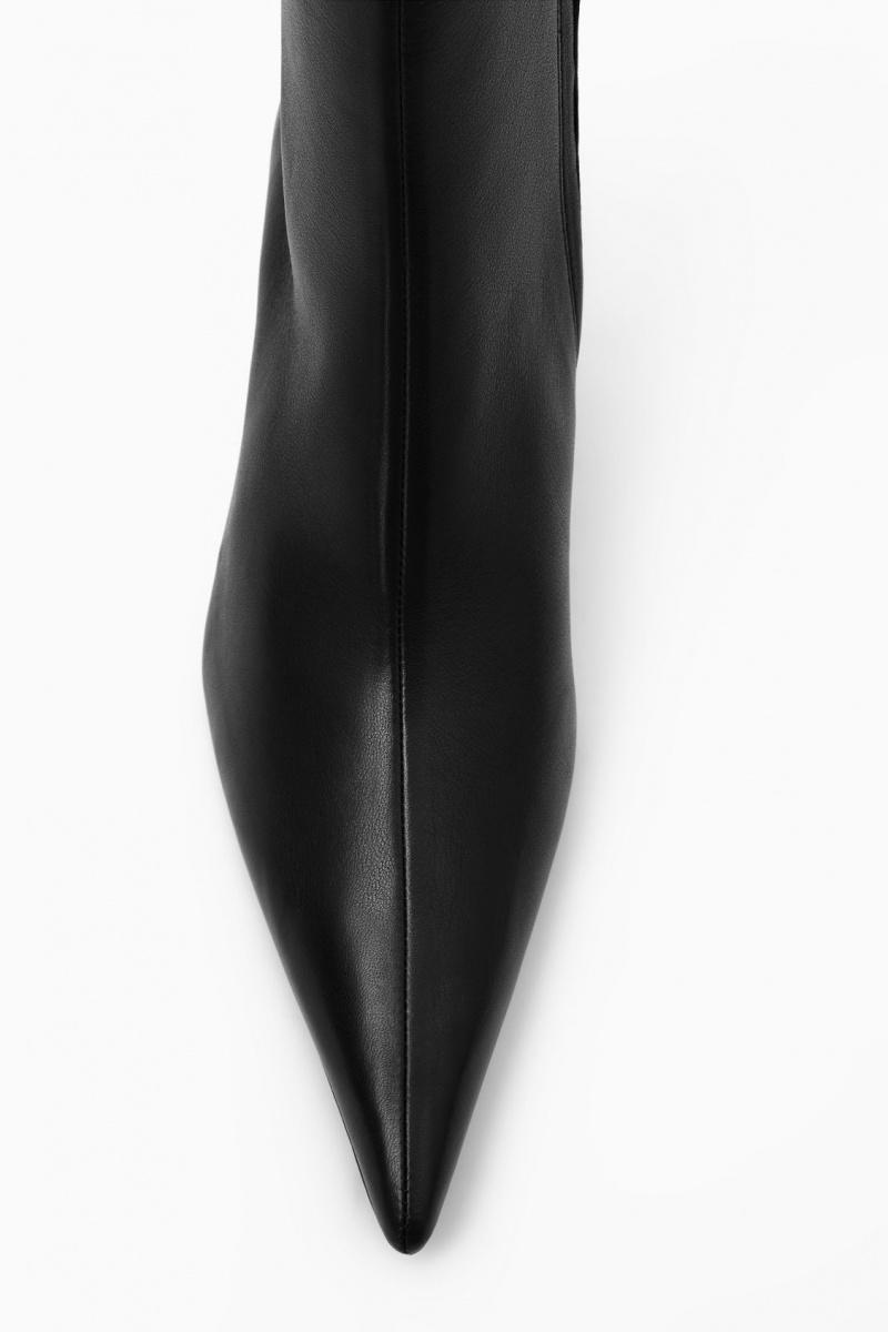 Dámské Kožené Kozačky COS Pointed Kitten-Heel Černé | BJNW-41598
