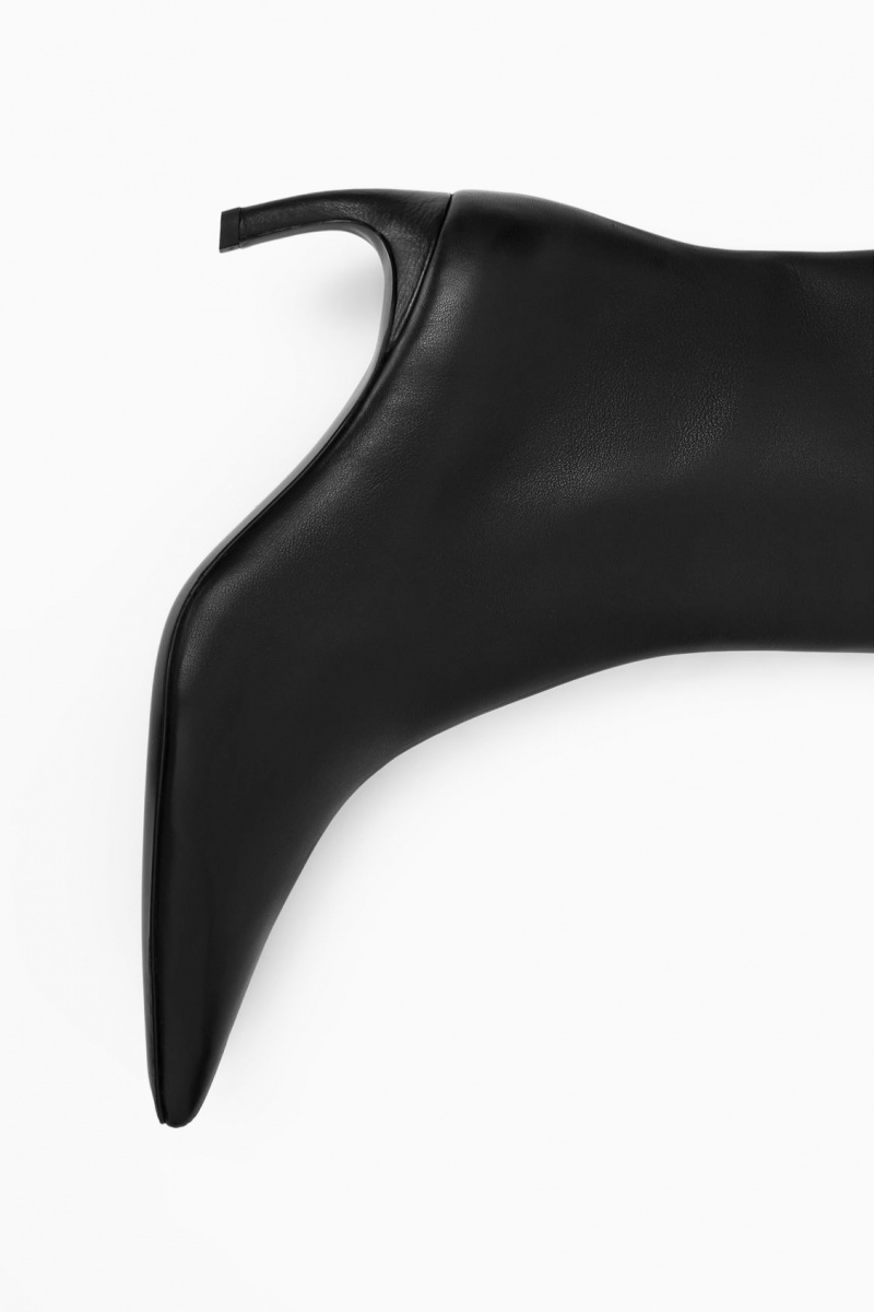 Dámské Kožené Kozačky COS Pointed Kitten-Heel Černé | BJNW-41598