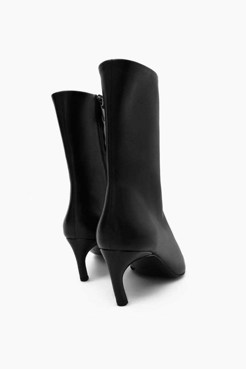 Dámské Kožené Kozačky COS Pointed Kitten-Heel Černé | BJNW-41598