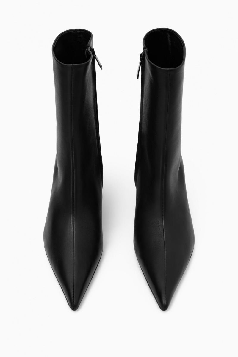 Dámské Kožené Kozačky COS Pointed Kitten-Heel Černé | BJNW-41598