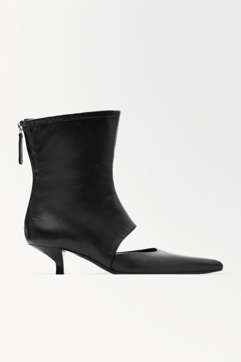 Dámské Kožené Kozačky COS The Kitten-Heel Sock Černé | NPMU-62983
