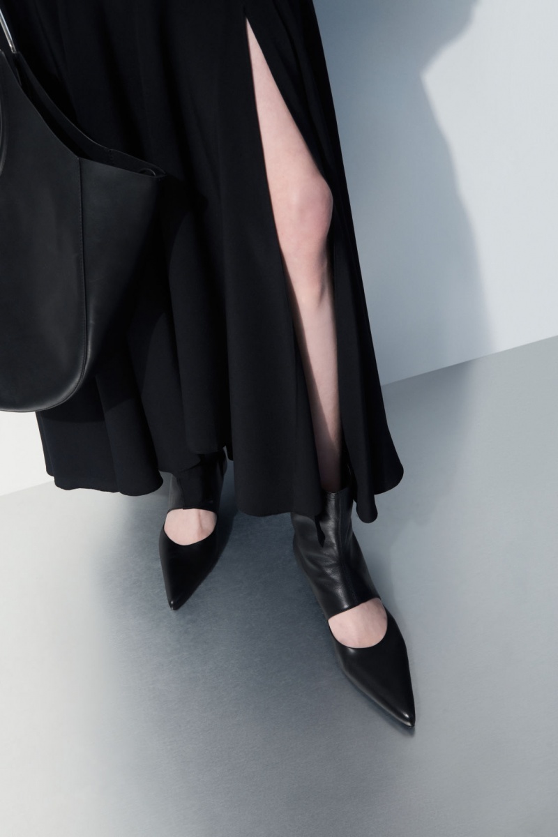 Dámské Kožené Kozačky COS The Kitten-Heel Sock Černé | NPMU-62983
