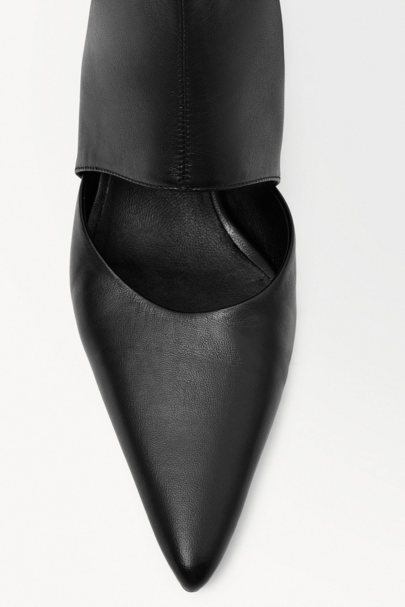 Dámské Kožené Kozačky COS The Kitten-Heel Sock Černé | YAHC-71269