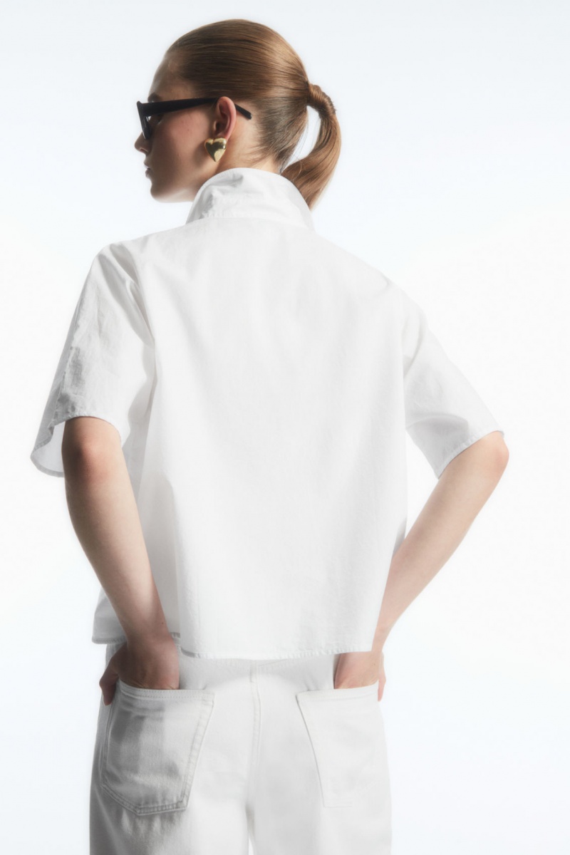 Dámské Košile COS Boxy Krátké-Sleeved Poplin Bílé | HDKV-65741