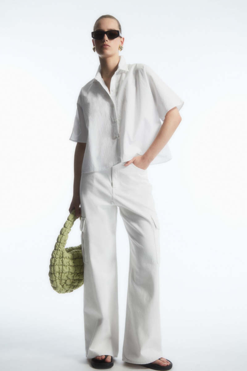 Dámské Košile COS Boxy Krátké-Sleeved Poplin Bílé | HDKV-65741
