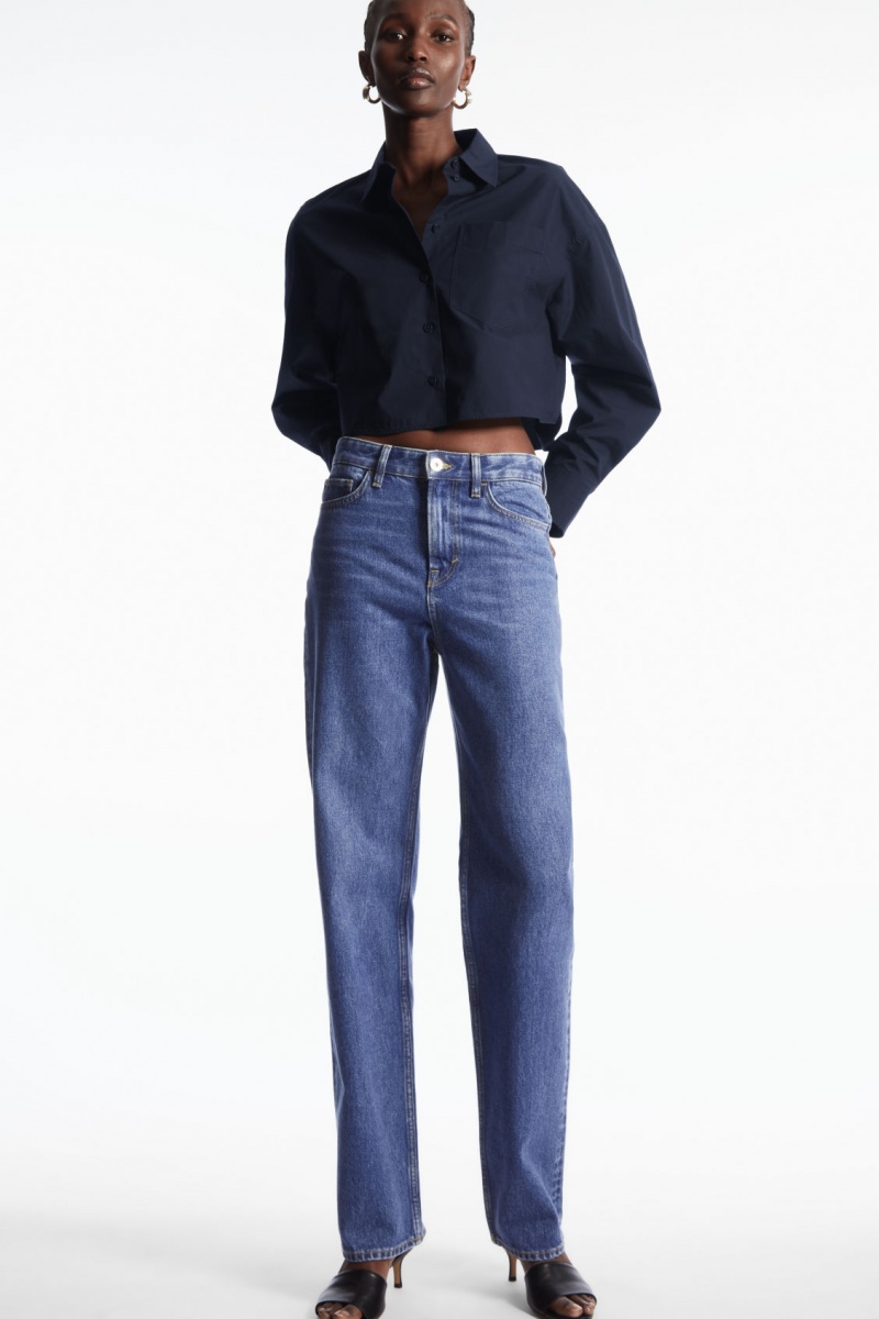 Dámské Košile COS Cropped Poplin Tmavě Blankyt | XZSI-01745